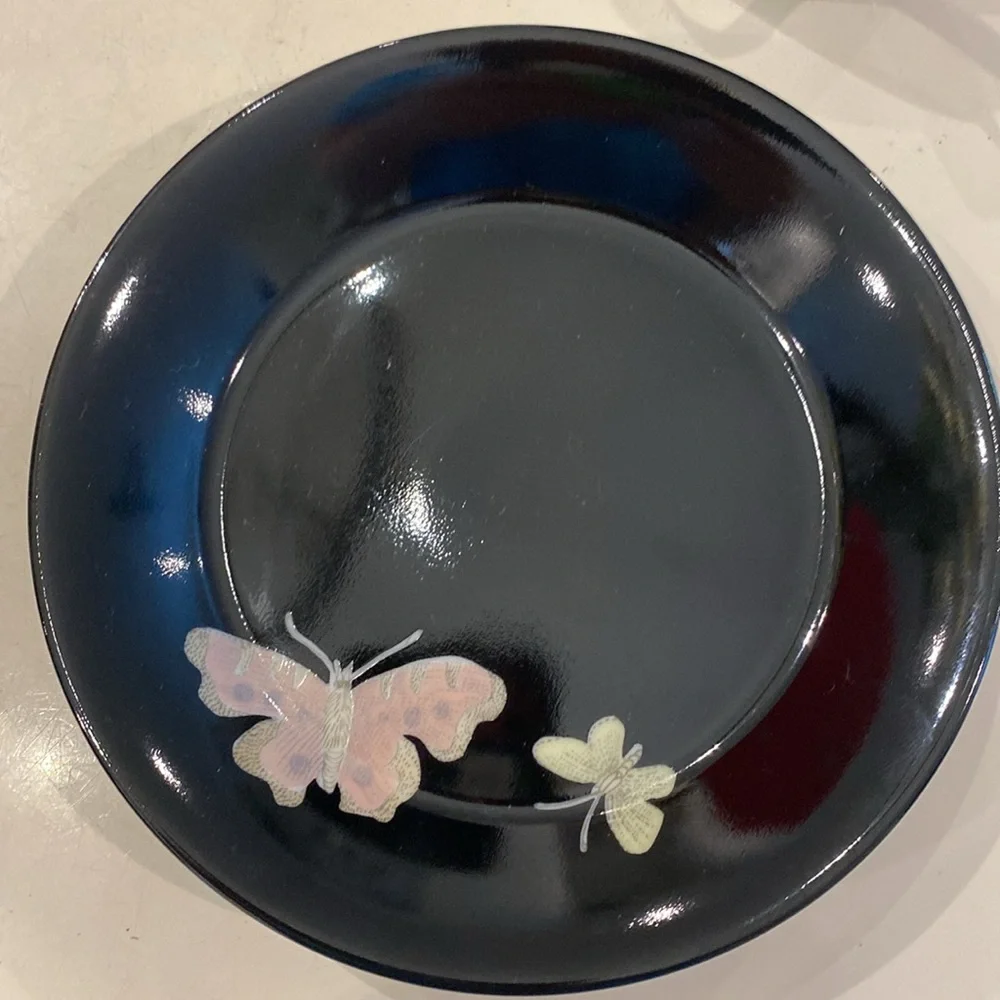 Fitz & Floyd Midnight Poppy Cup‎ & Saucer w/Butterflies. Light Pink/Yellow.